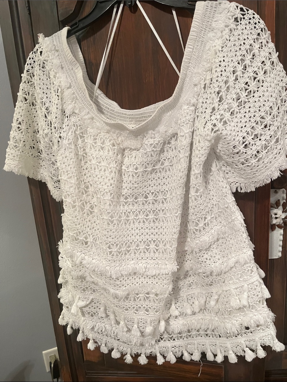 Chelsea & Theodore White Crochet Tassel Tunic